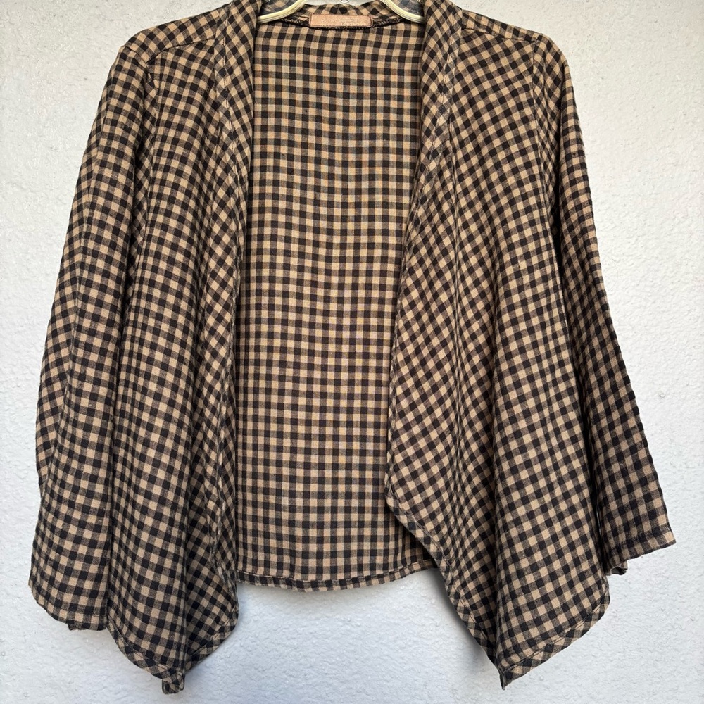 Cut Loose Checkered Open-Front Cardigan in Black and Tan
